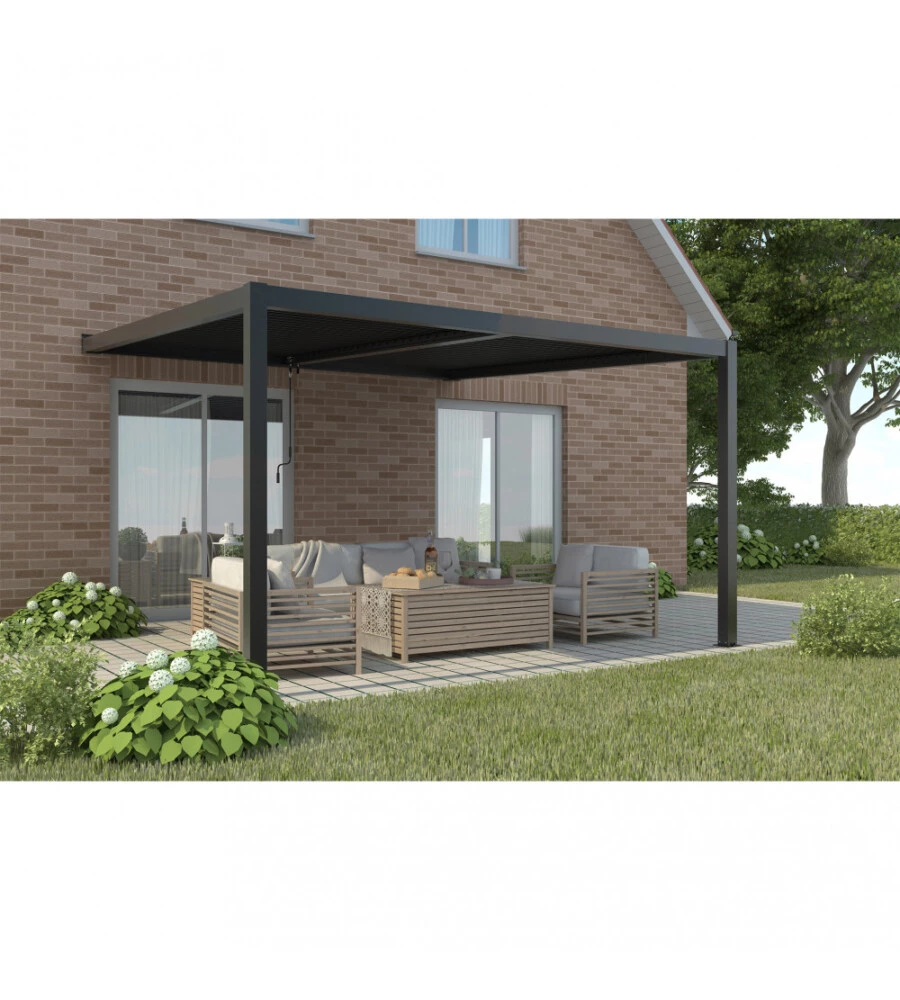 GAZEBO PERGOLA BIOCLIMATICA DA ESTERNO ADDOSSATA ELICA GARDEN ANTRACITE IN ALLUMINIO - 4X4 M