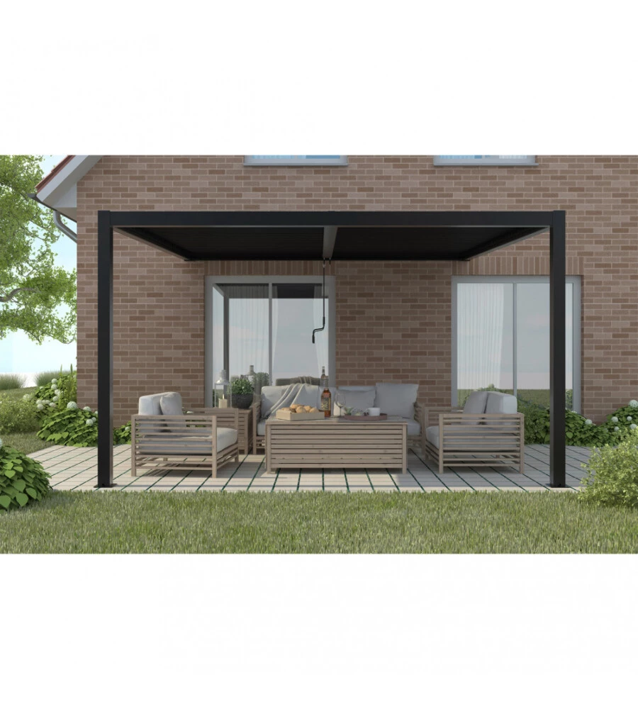GAZEBO PERGOLA BIOCLIMATICA DA ESTERNO ADDOSSATA ELICA GARDEN ANTRACITE IN ALLUMINIO - 4X4 M