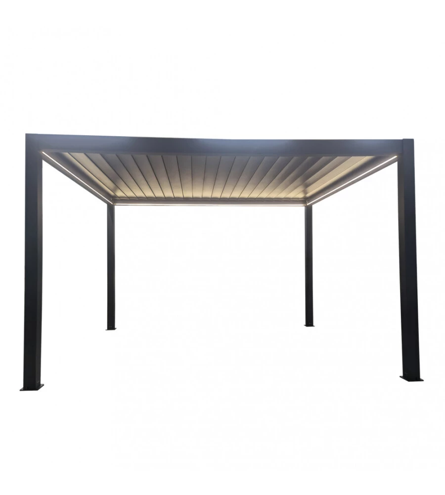 GAZEBO PERGOLA BIOCLIMATICA DA ESTERNO ELICA GARDEN ANTRACITE IN ALLUMINIO, CON LED E COPERTURA MOTORIZZATA - 3X4X2,5 M