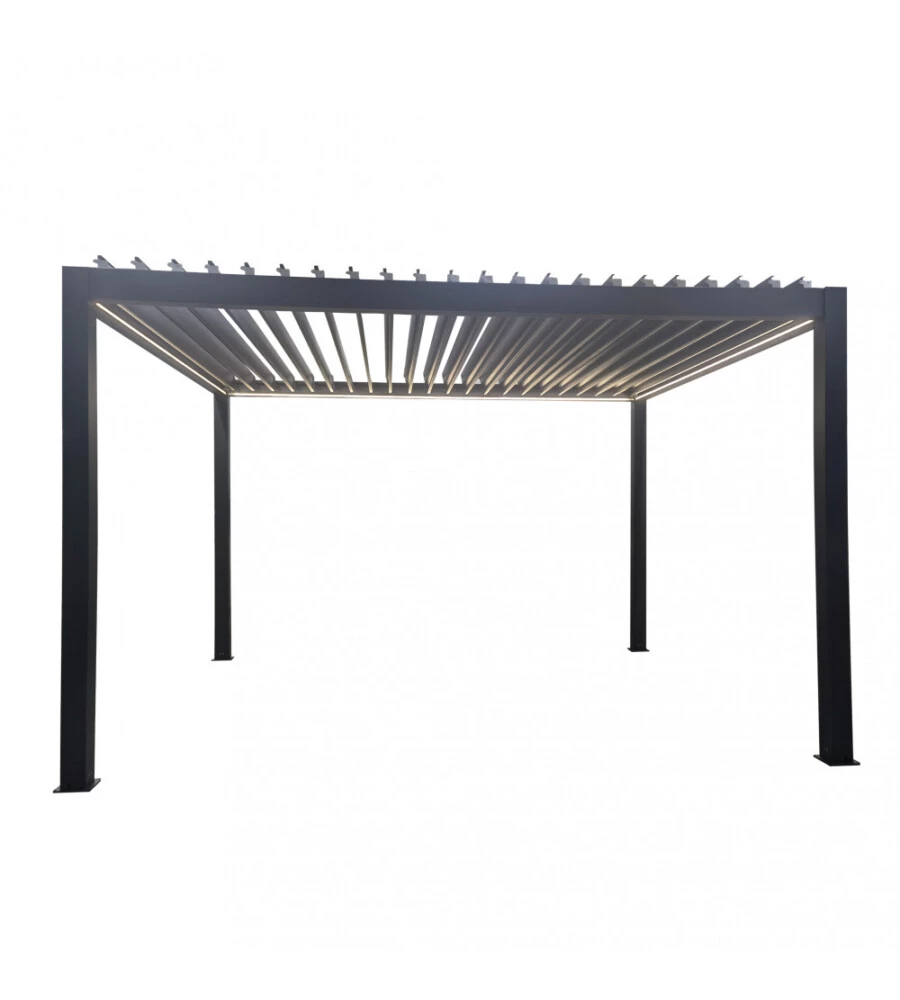 GAZEBO PERGOLA BIOCLIMATICA DA ESTERNO ELICA GARDEN ANTRACITE IN ALLUMINIO, CON LED E COPERTURA MOTORIZZATA - 3X4X2,5 M