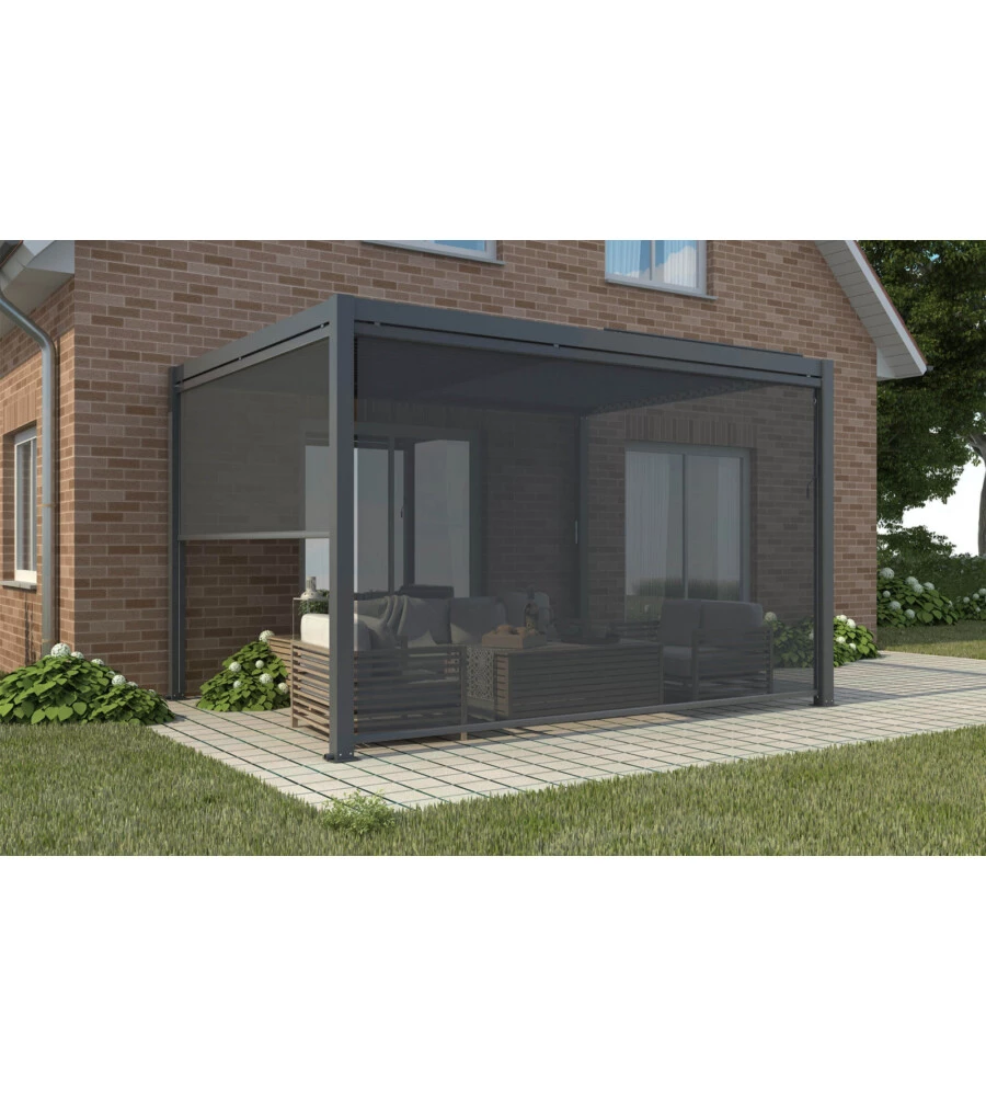 PANNELLO LATERALE PER GAZEBO PERGOLA BIOCLIMATICA DA ESTERNO ELICA GARDEN ANTRACITE, 3X4 MT