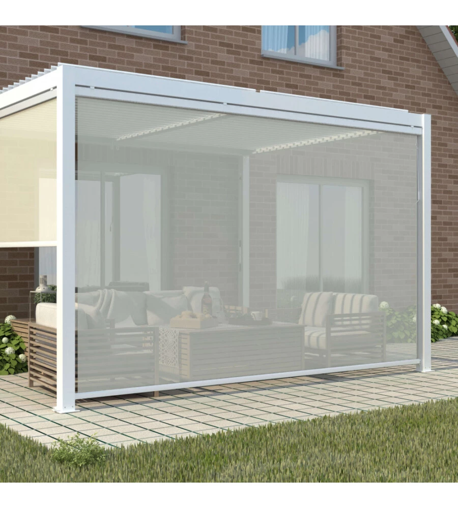 PANNELLO LATERALE PER GAZEBO PERGOLA BIOCLIMATICA DA ESTERNO ELICA GARDEN BIANCO, 4X4 MT