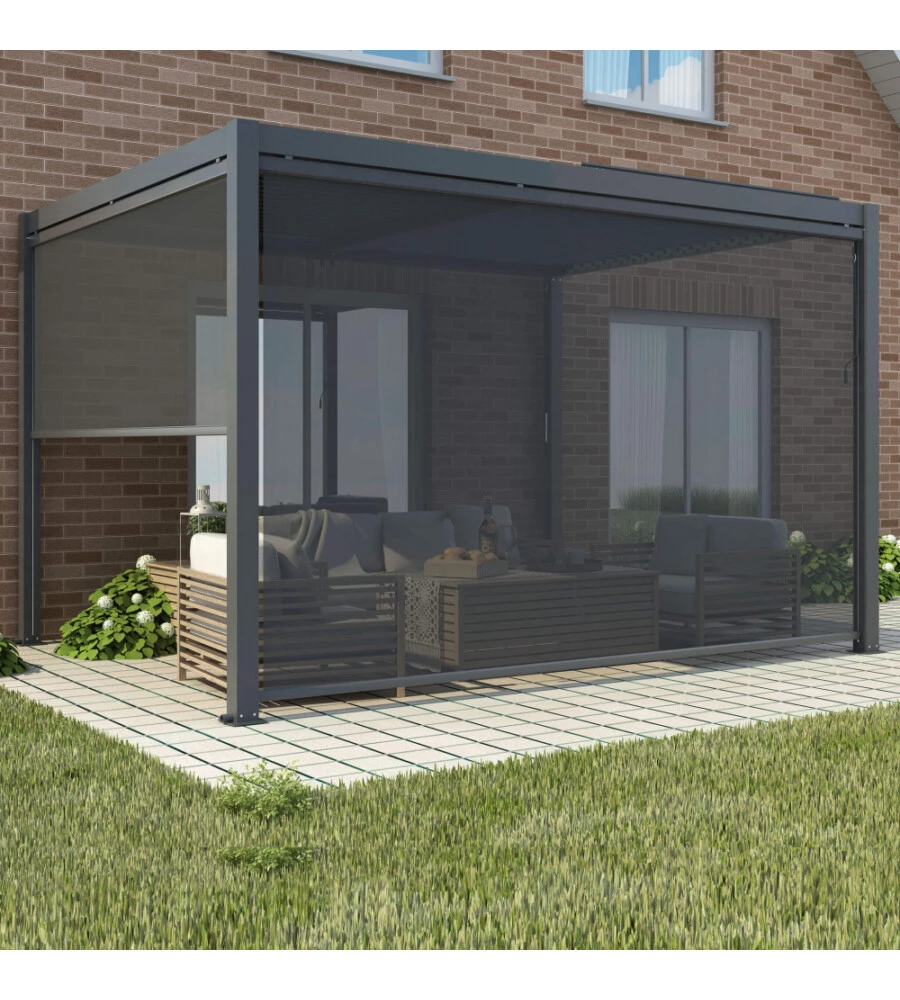 PANNELLO LATERALE PER GAZEBO PERGOLA BIOCLIMATICA DA ESTERNO ELICA GARDEN ANTRACITE, 4X4 MT