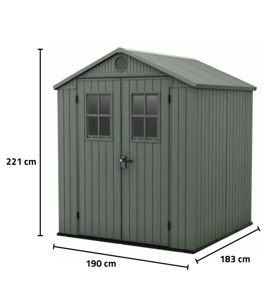 CASETTA DA GIARDINO KETER "DARWIN 6x6" IN EVOTECH+ COLORE VERDE CON PORTA BATTENTE DOPPIA 190X183X221 CM