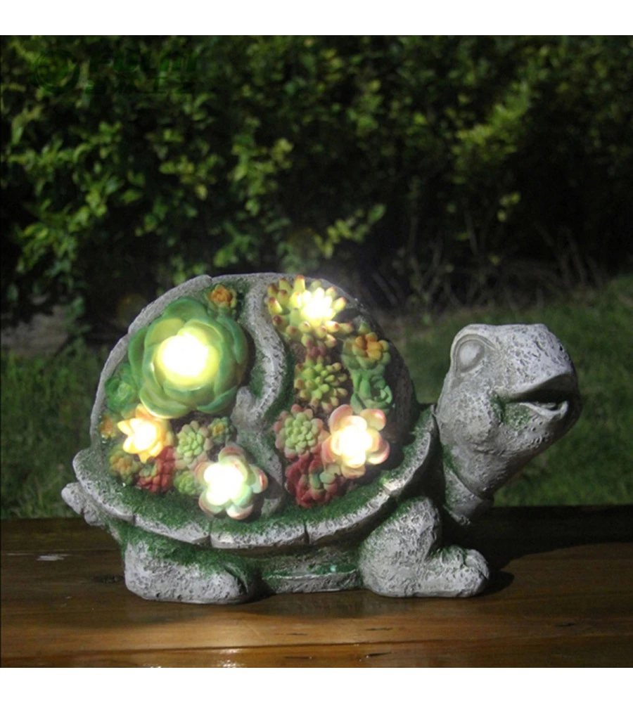 LAMPADA SOLARE EUROGARDEN "TARTARUGA" CON DETTAGLI PIANTE GRASSE, 30X14,5X17 CM