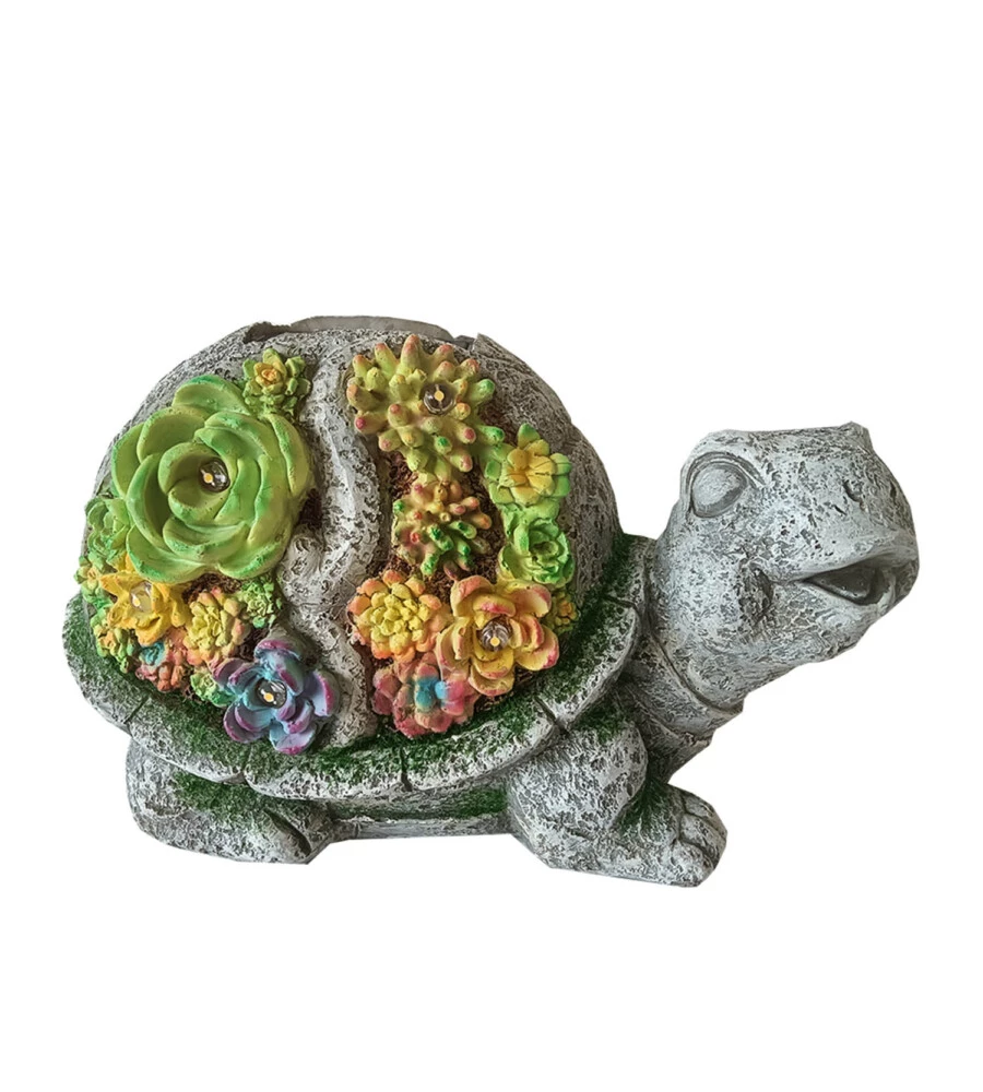 LAMPADA SOLARE EUROGARDEN "TARTARUGA" CON DETTAGLI PIANTE GRASSE, 30X14,5X17 CM