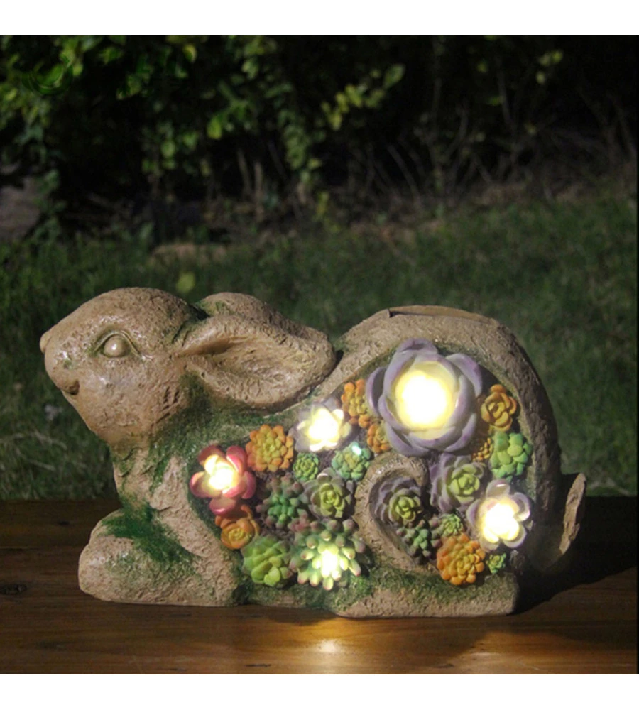 LAMPADA SOLARE EUROGARDEN "CONIGLIO" CON DETTAGLI PIANTE GRASSE, 30X14,5X17 CM