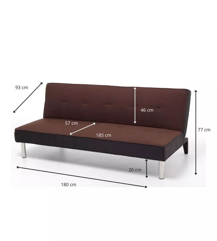 DIVANO LETTO "OLIVER" IN TESSUTO MARRONE, 180X93X77 CM