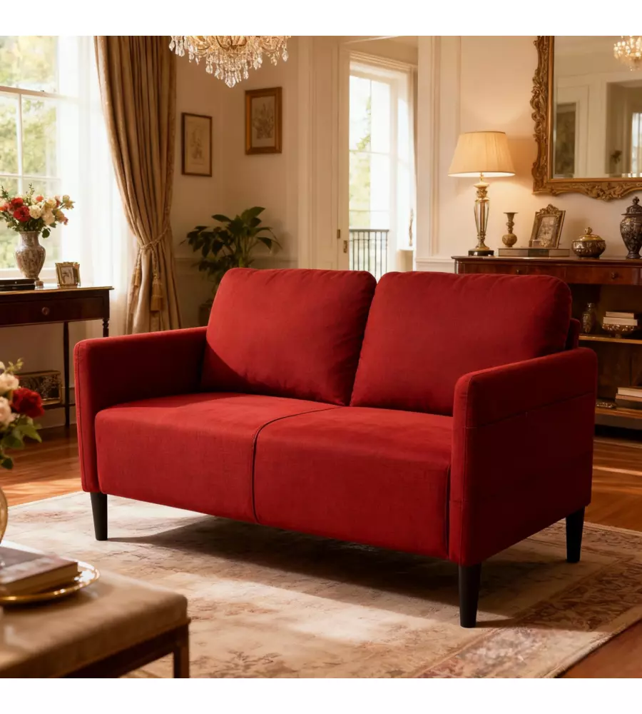 DIVANO 2 POSTI "POKER" TESSUTO ROSSO 135X81X90 CM