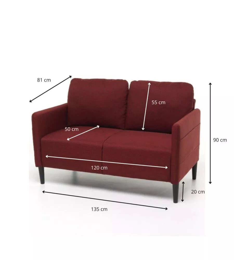 DIVANO "POKER" 2 POSTI TESSUTO ROSSO, 135X81X90 CM