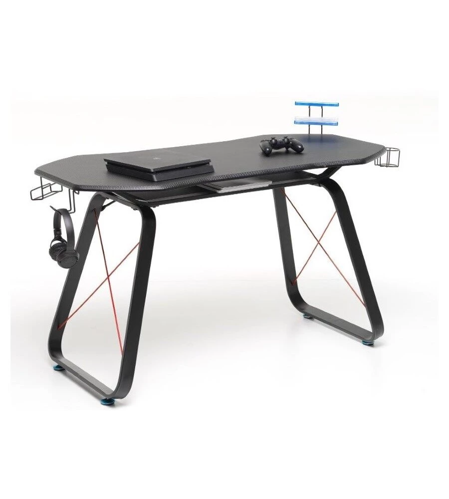 SCRIVANIA GAMING NERA CON PORTA CUFFIE E BICCHIERE, 145X65X89CM