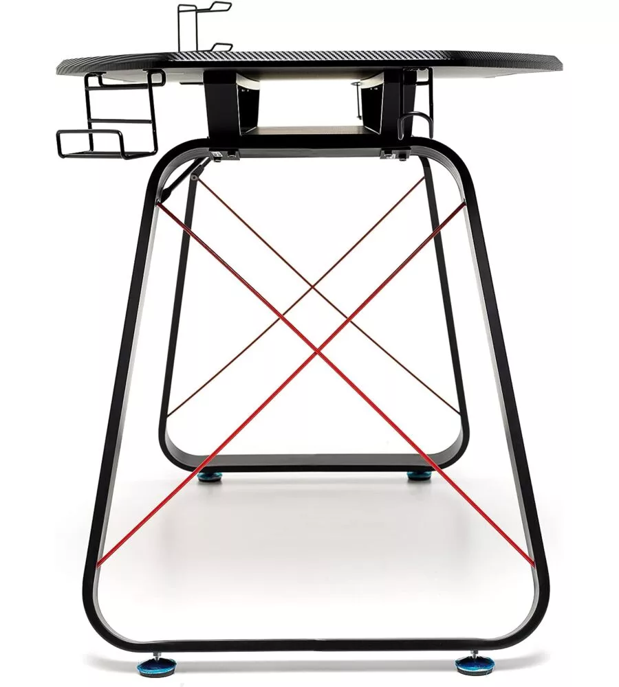 SCRIVANIA GAMING NERA CON PORTA CUFFIE E BICCHIERE, 145X65X89CM