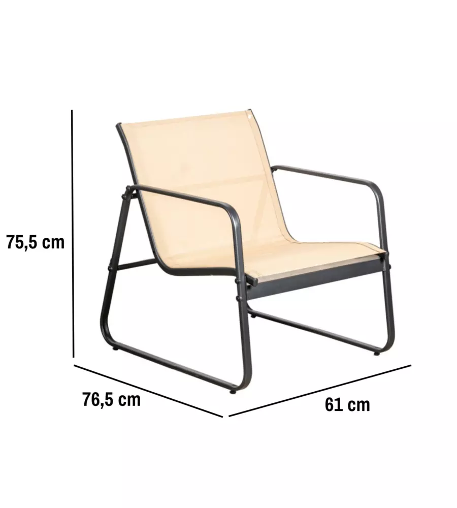 SET DA GIARDINO EUROGARDEN "MAGNOLIA" IN ACCIAIO E TEXTILENE BEIGE 4 SEDUTE E TAVOLINO