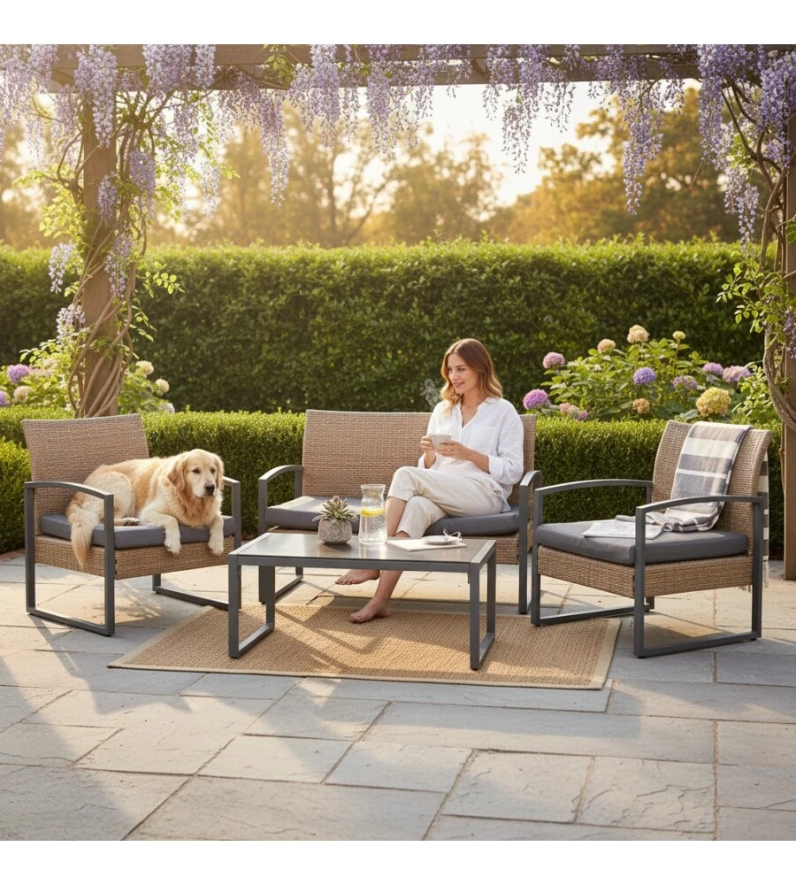 SET DA GIARDINO EUROGARDEN "IRIS" BEIGE 4 SEDUTE E TAVOLINO