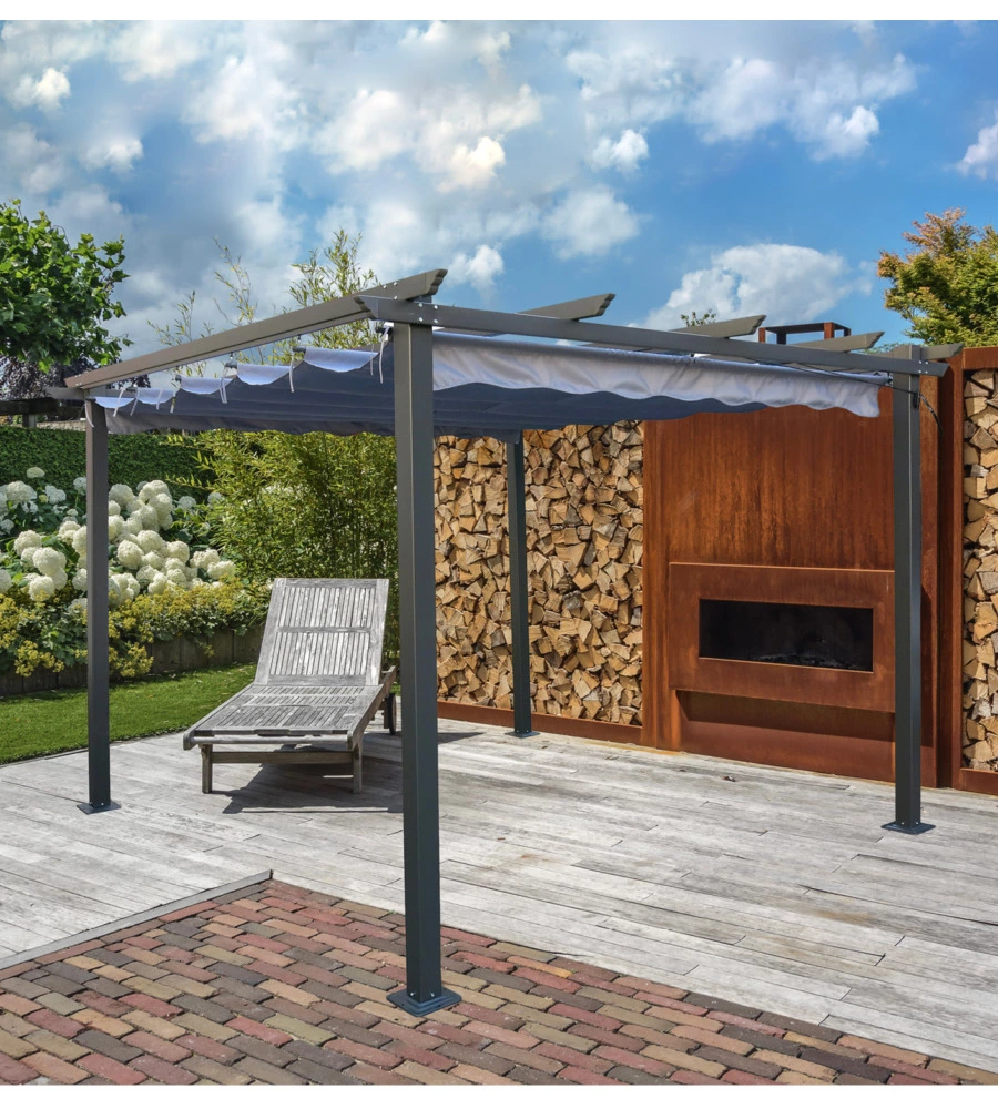 GAZEBO PERGOLA DA ESTERNO EUROGARDEN "DAIANA" IN ACCIAIO GRIGIO 3X3 M