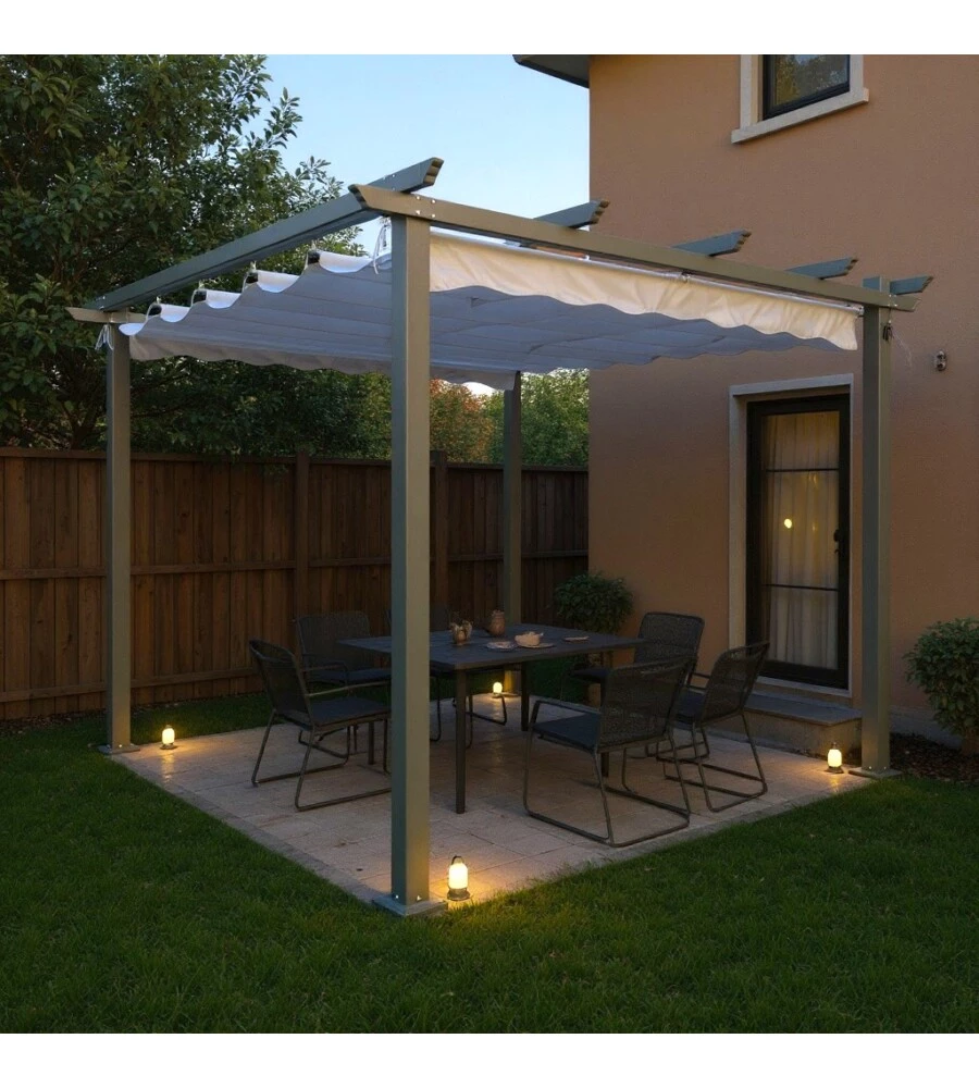 GAZEBO PERGOLA DA ESTERNO EUROGARDEN "DAIANA" IN ACCIAIO GRIGIO 3X3 M