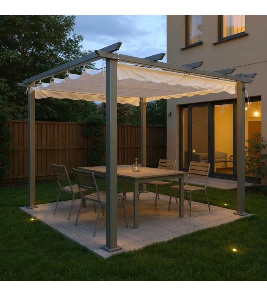 GAZEBO PERGOLA DA ESTERNO EUROGARDEN "DAIANA" IN ACCIAIO GRIGIO 3X3 M
