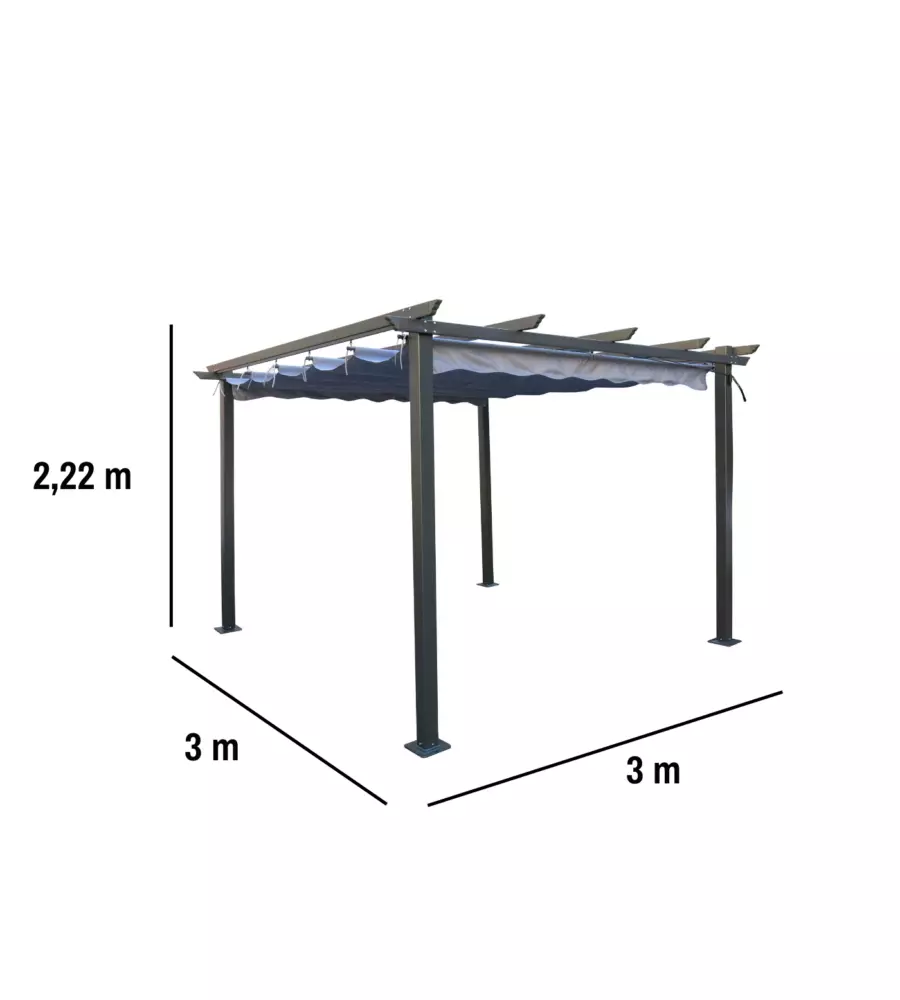 GAZEBO PERGOLA DA ESTERNO EUROGARDEN "DAIANA" IN ACCIAIO GRIGIO 3X3 M