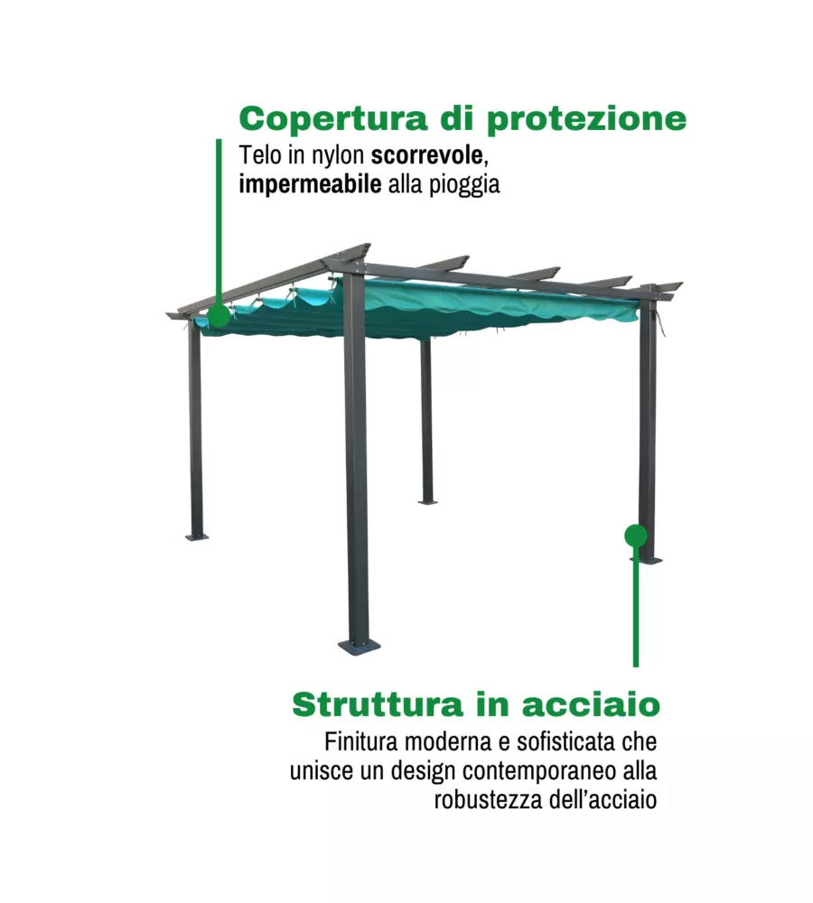 GAZEBO PERGOLA DA ESTERNO EUROGARDEN "DAIANA" IN ACCIAIO VERDE 3X3 M
