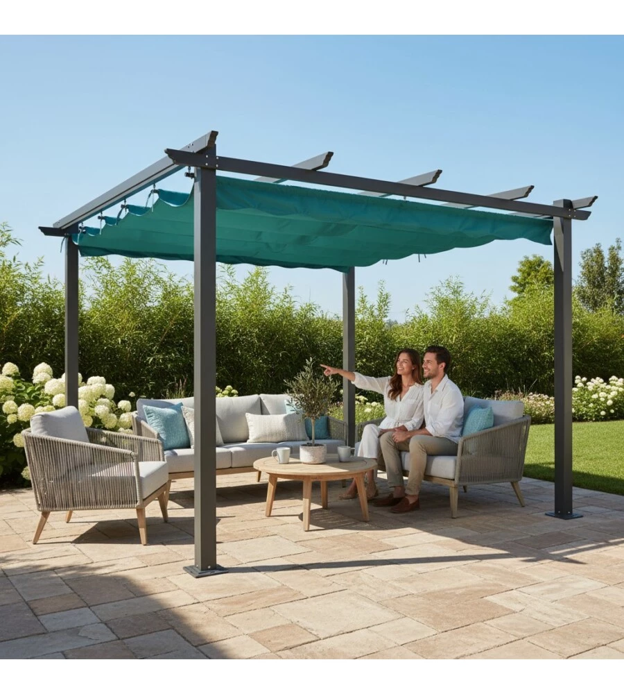 GAZEBO PERGOLA DA ESTERNO EUROGARDEN "DAIANA" IN ACCIAIO VERDE 3X3 M