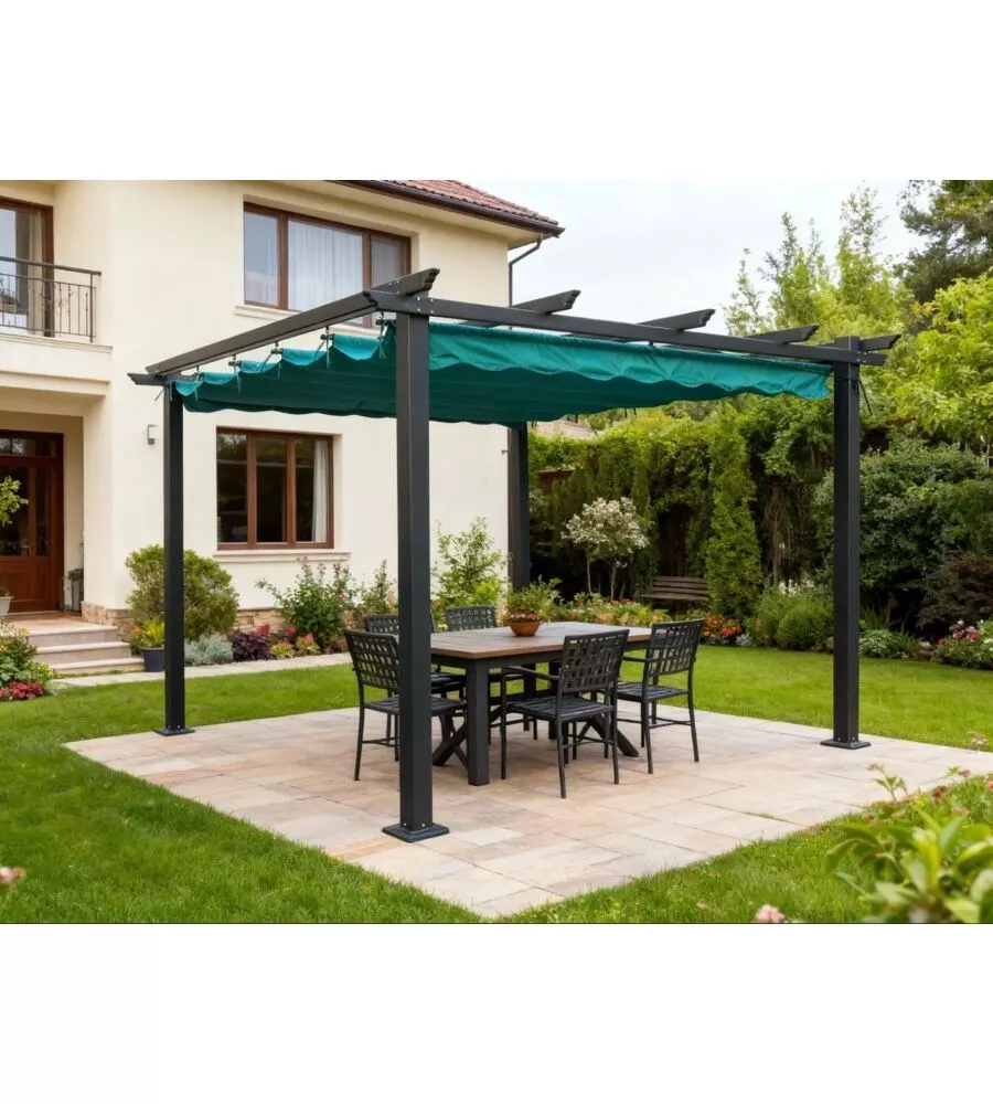GAZEBO PERGOLA DA ESTERNO EUROGARDEN "DAIANA" IN ACCIAIO VERDE 3X3 M