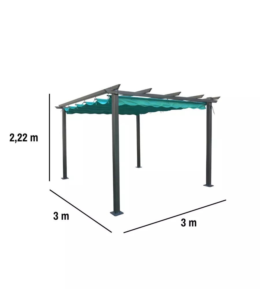 GAZEBO PERGOLA DA ESTERNO EUROGARDEN "DAIANA" IN ACCIAIO VERDE 3X3 M
