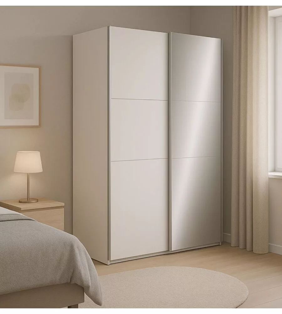 ARMADIO "GHOST" BIANCO CON ANTE SCORREVOLI E SPECCHIO, 116X59X203 CM