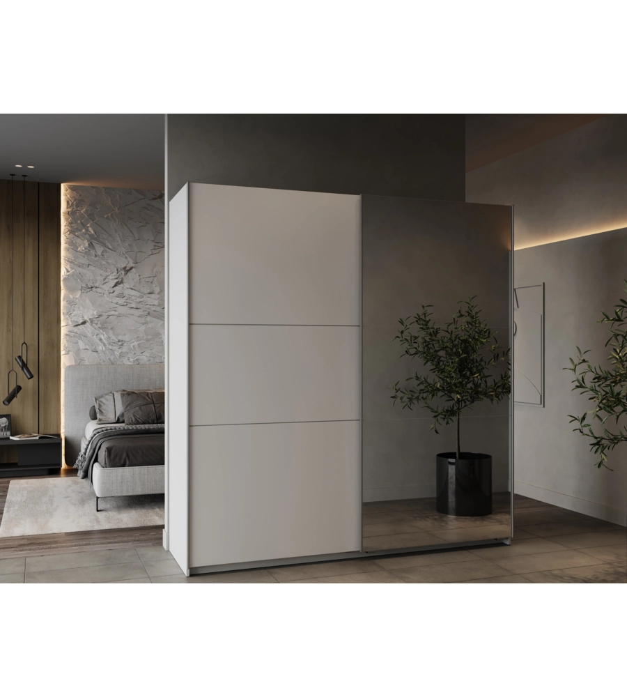 ARMADIO "GHOST" BIANCO CON ANTE SCORREVOLI E SPECCHIO, 194X59X203 CM