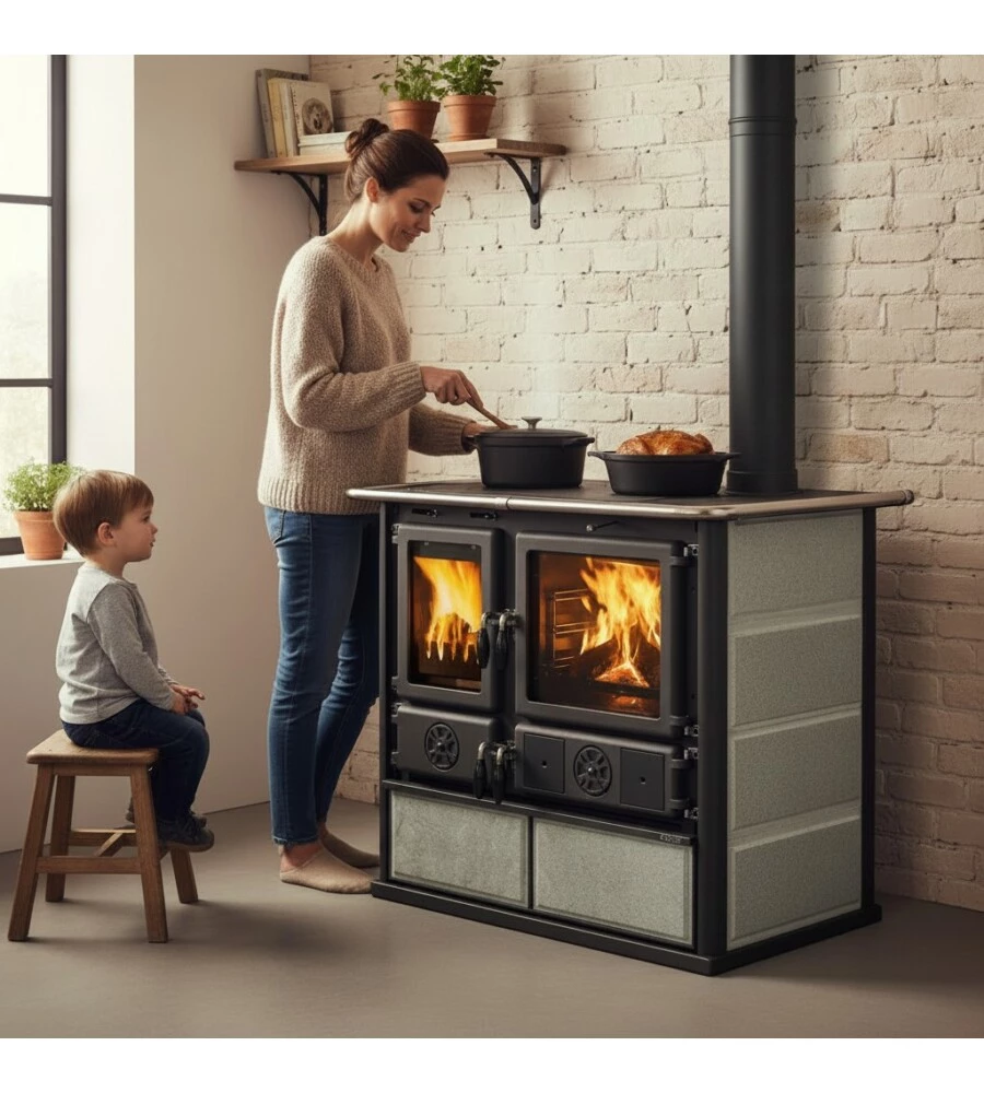 Cucina a legna La Nordica Extraflame "Rosa 5.0" pietra 8.8 kW