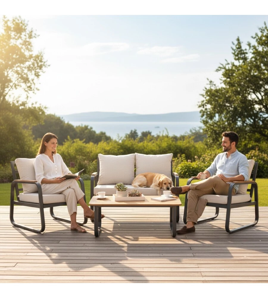 SET DA GIARDINO EUROGARDEN "ANTURIUM" ECRÙ 4 SEDUTE E TAVOLINO