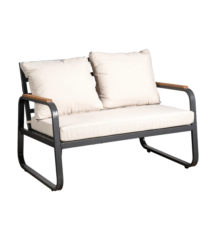 SET DA GIARDINO EUROGARDEN "ANTURIUM" IN ALLUMINIO NERO E CUSCINI ECRÙ 4 SEDUTE