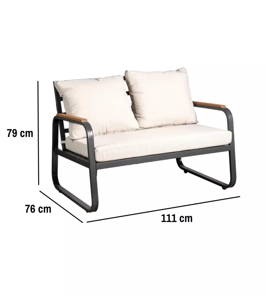 SET DA GIARDINO EUROGARDEN "ANTURIUM" IN ALLUMINIO NERO E CUSCINI ECRÙ 4 SEDUTE