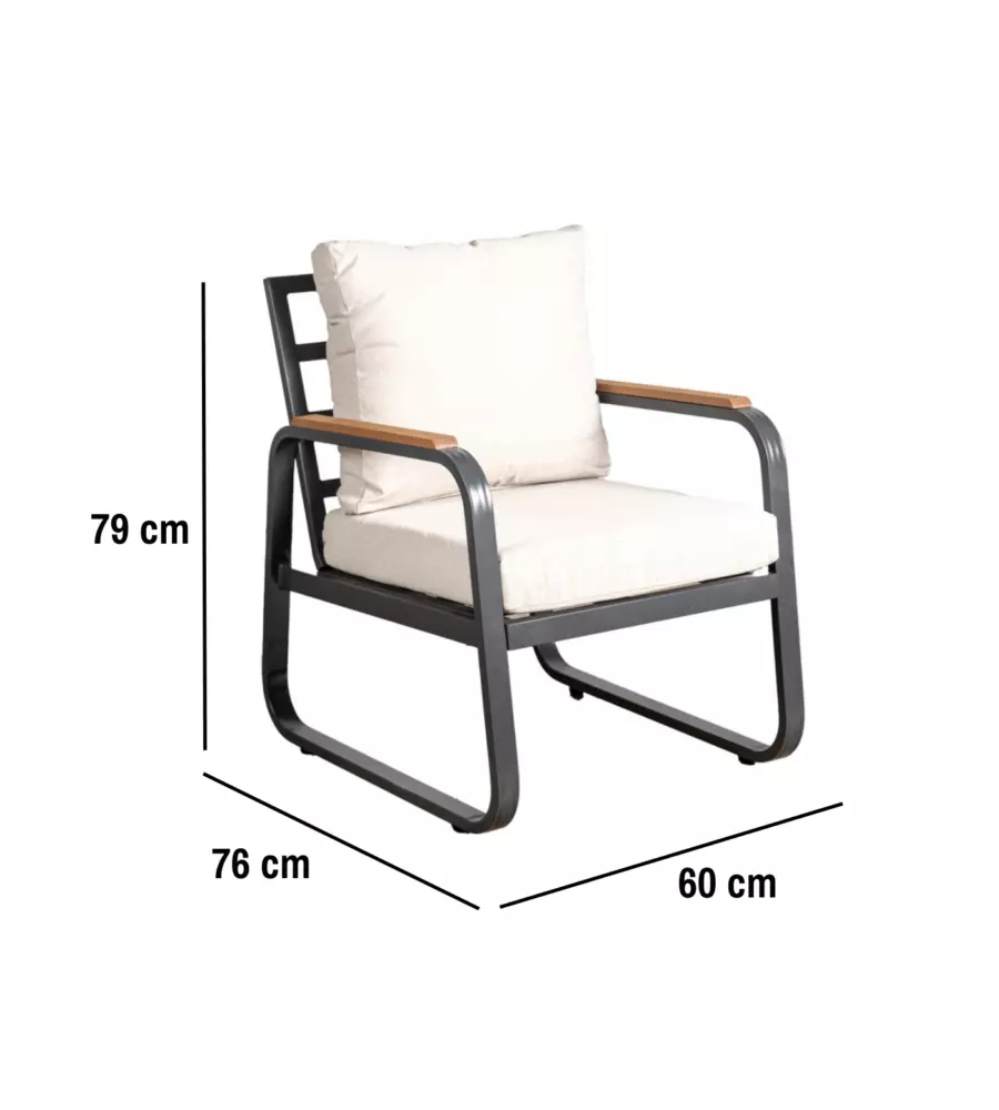 SET DA GIARDINO EUROGARDEN "ANTURIUM" IN ALLUMINIO NERO E CUSCINI ECRÙ 4 SEDUTE