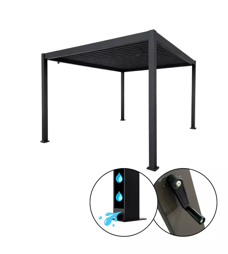 PERGOLA BIOCLIMATICA EUROGARDEN "ATENA" CON APERTURA A MANOVELLA IN ALLUMINIO ANTRACITE 3X3X2,5 MT