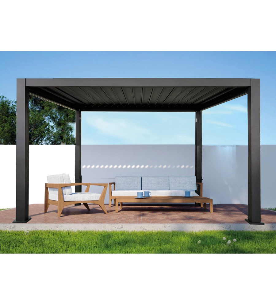 PERGOLA BIOCLIMATICA DA ESTERNO EUROGARDEN "ATENA" CON APERTURA A MANOVELLA IN ALLUMINIO ANTRACITE 3X4 M