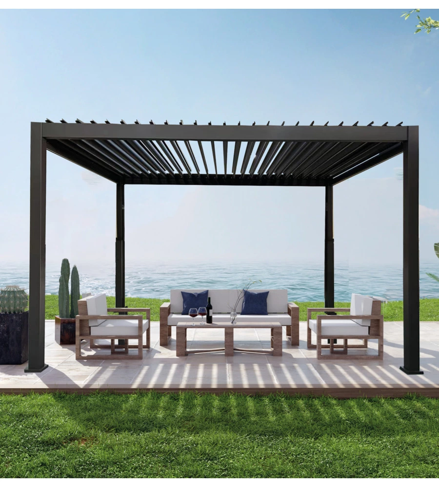 PERGOLA BIOCLIMATICA DA ESTERNO EUROGARDEN "ATENA" CON APERTURA A MANOVELLA IN ALLUMINIO ANTRACITE 3X4 M