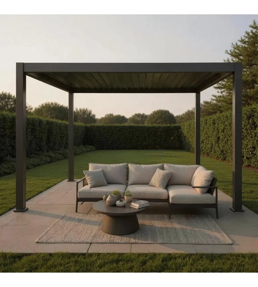 PERGOLA BIOCLIMATICA DA ESTERNO EUROGARDEN "ATENA" CON APERTURA A MANOVELLA IN ALLUMINIO ANTRACITE 3X4 M