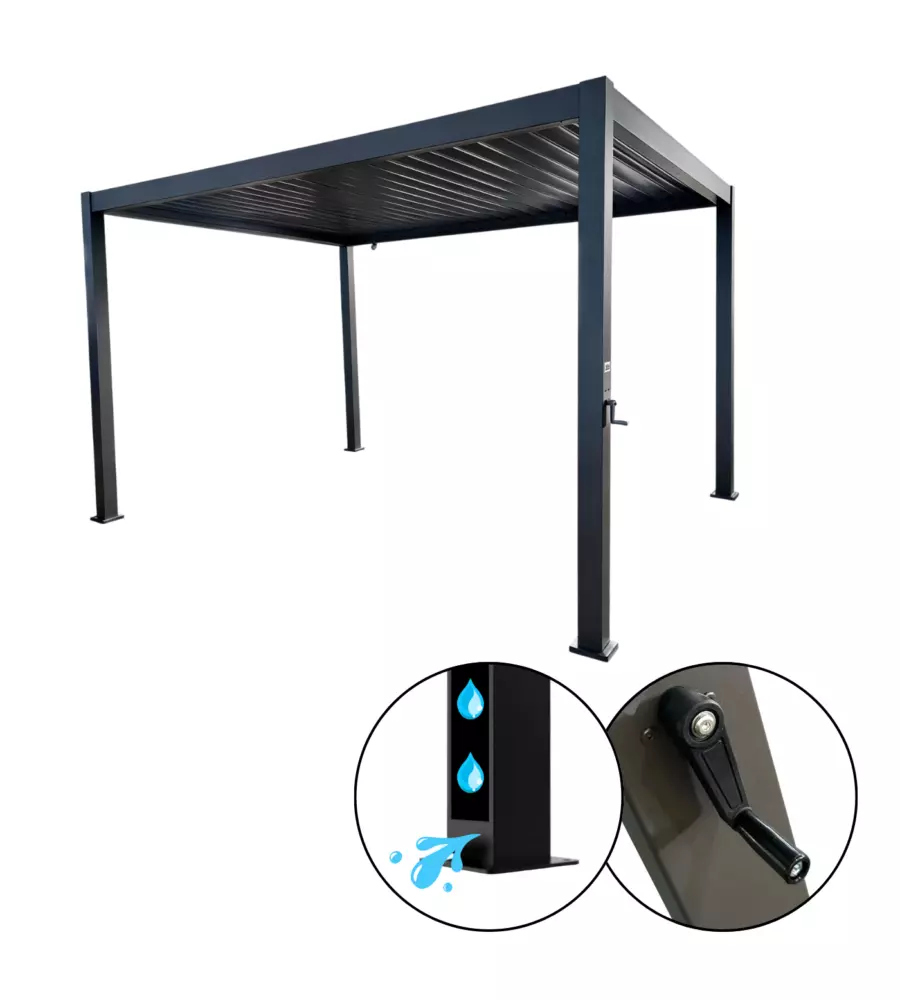 PERGOLA BIOCLIMATICA EUROGARDEN "ATENA" CON APERTURA A MANOVELLA IN ALLUMINIO ANTRACITE 3X4X2,5 MT