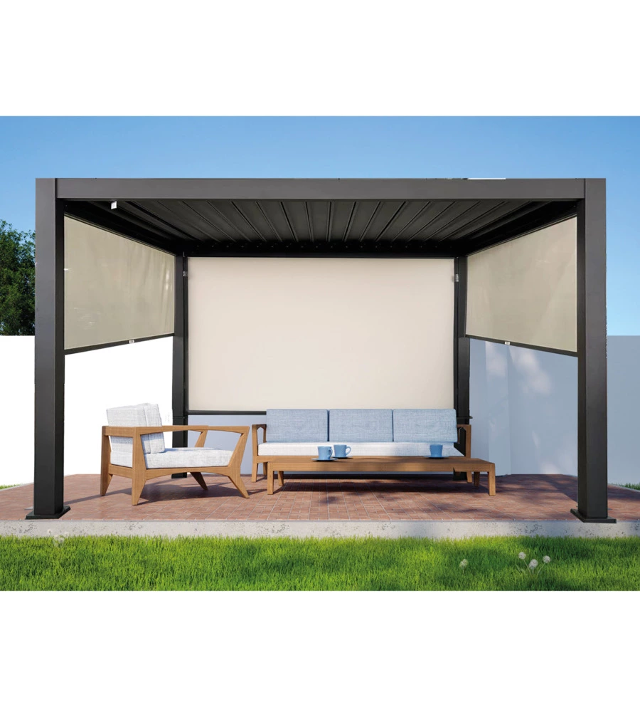 TENDA LATERALE OSCURANTE PER PERGOLA BIOCLIMATICA EURO GARDEN "ATENA ED ERA" IN TEXTILENE ECRÙ LATO 4 MT