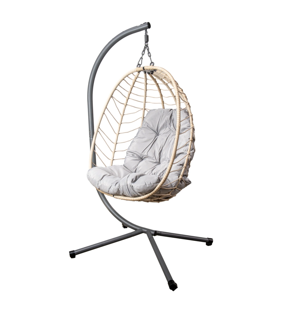 POLTRONA SOSPESA DA ESTERNO PIEGHEVOLE EUROGARDEN IN METALLO E PE RATTAN GRIGIO 92X65X110 CM