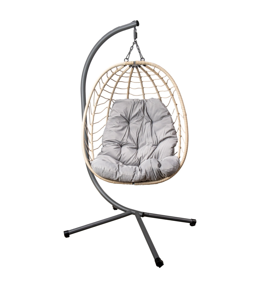 POLTRONA SOSPESA DA ESTERNO PIEGHEVOLE EUROGARDEN IN METALLO E PE RATTAN GRIGIO 92X65X110 CM