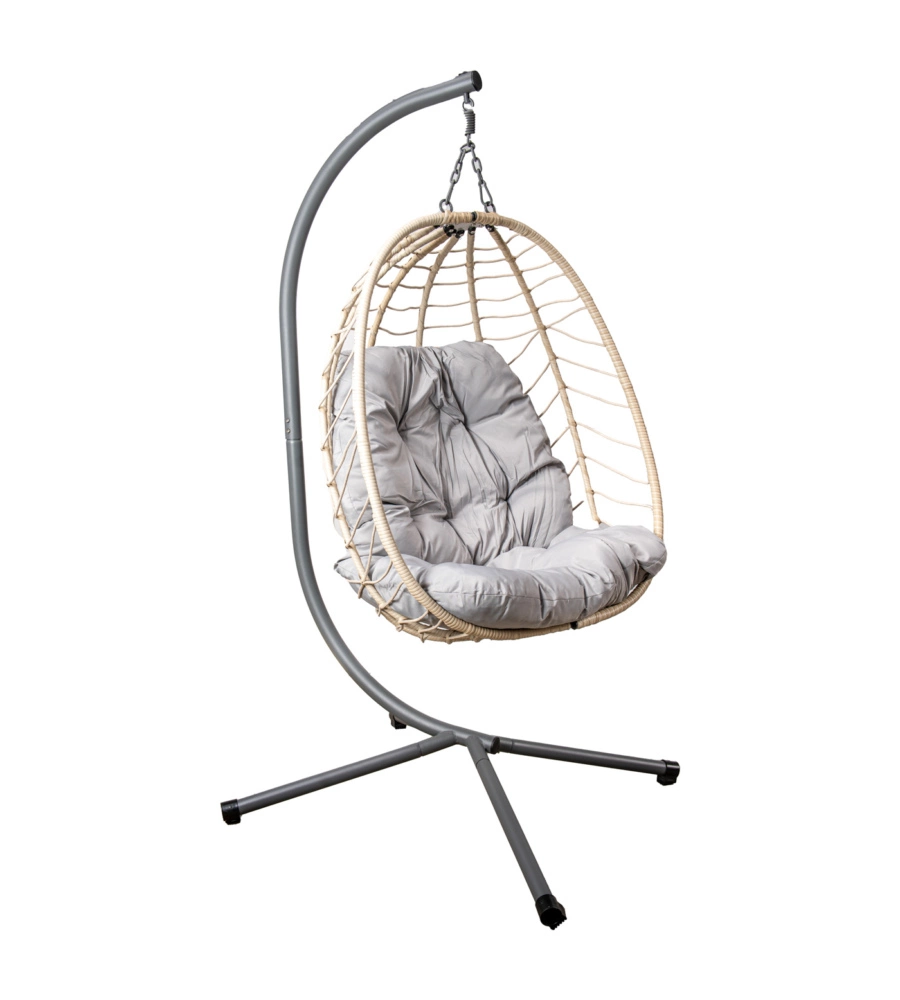 POLTRONA SOSPESA DA ESTERNO PIEGHEVOLE EUROGARDEN IN METALLO E PE RATTAN GRIGIO 92X65X110 CM