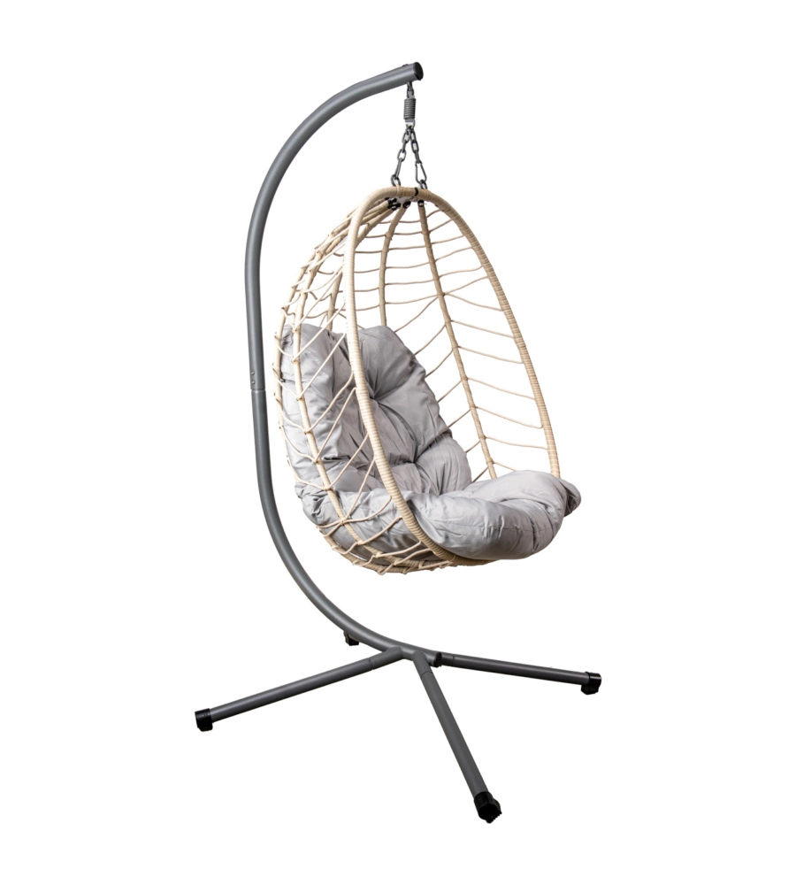 POLTRONA SOSPESA DA ESTERNO PIEGHEVOLE EUROGARDEN IN METALLO E PE RATTAN GRIGIO 92X65X110 CM