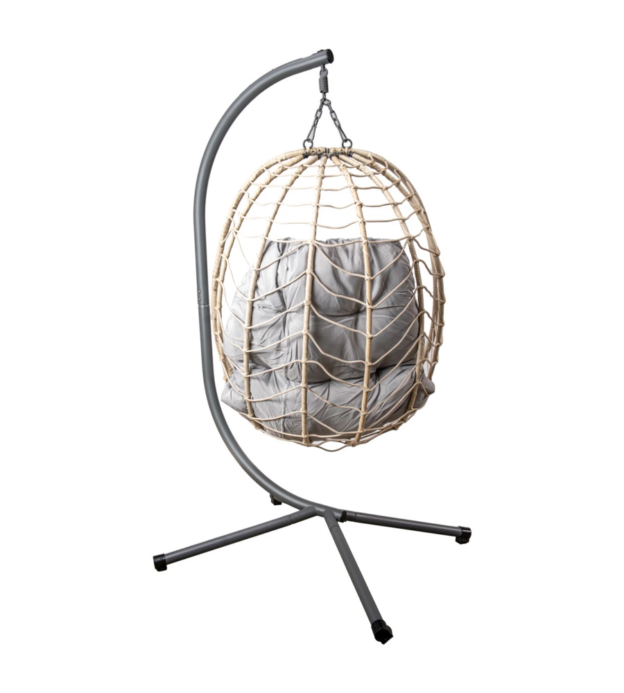 POLTRONA SOSPESA DA ESTERNO PIEGHEVOLE EUROGARDEN IN METALLO E PE RATTAN GRIGIO 92X65X110 CM