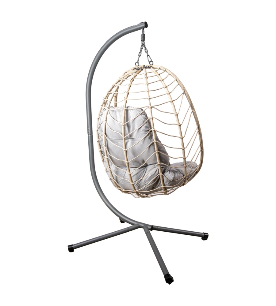 POLTRONA SOSPESA DA ESTERNO PIEGHEVOLE EUROGARDEN IN METALLO E PE RATTAN GRIGIO 92X65X110 CM