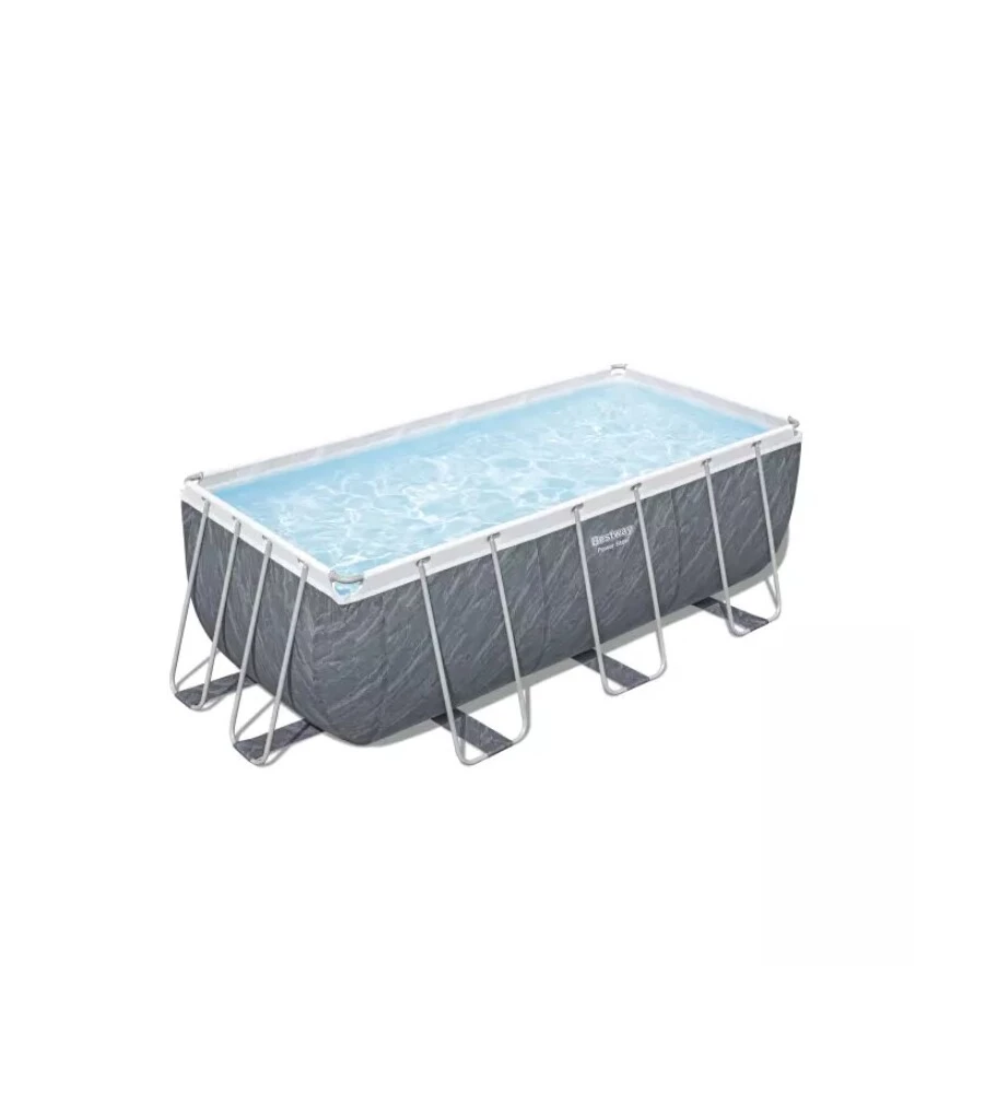 PISCINA FUORI TERRA CON STRUTTURA RETTANGOLARE BESTWAY "POWER STEEL FRAME" CON POMPA + SCALA EFFETTO MARMO 412X201X122 CM - COD. 56722-NEW
