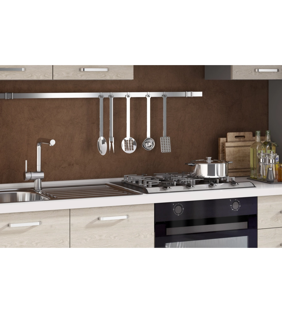 COMPOSIZIONE CUCINA COMPLETA ARES CON LAVELLO A SINISTRA E PIANO COTTURA A GAS, 255X60X216 CM