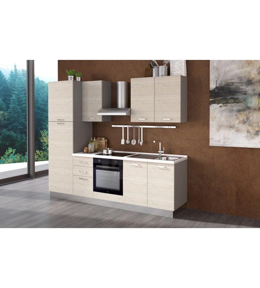 COMPOSIZIONE CUCINA COMPLETA ARES CON LAVELLO A DESTRA E PIANO COTTURA AD INDUZIONE, 255X60X216 CM