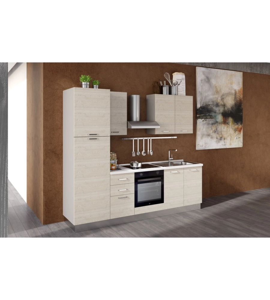 COMPOSIZIONE CUCINA COMPLETA ARES CON LAVELLO A DESTRA E PIANO COTTURA AD INDUZIONE, 255X60X216 CM