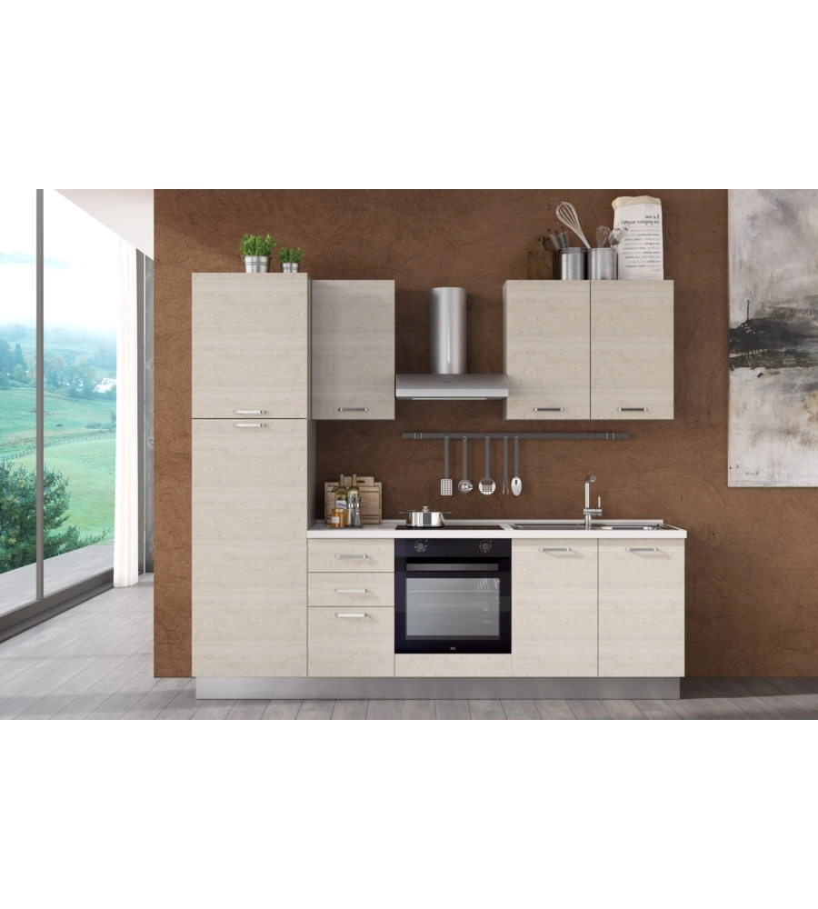COMPOSIZIONE CUCINA COMPLETA ARES CON LAVELLO A DESTRA E PIANO COTTURA AD INDUZIONE, 255X60X216 CM